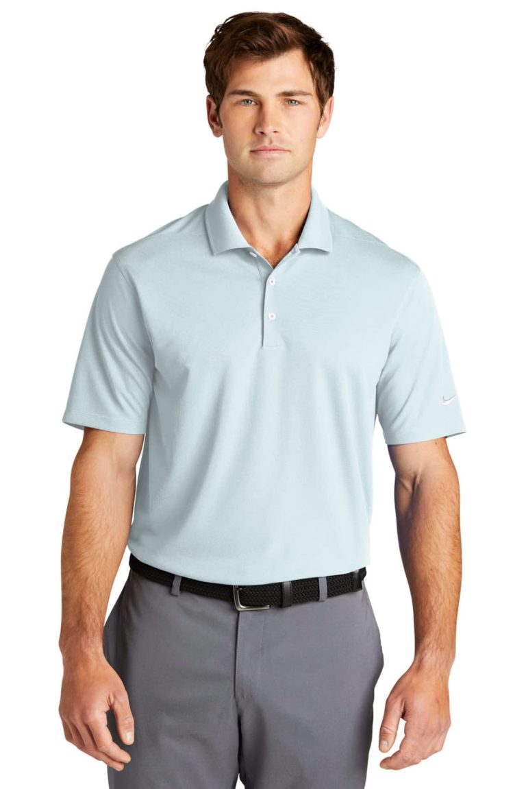 A light blue polo shirt with a collar, featuring short sleeves and a logo on the chest.